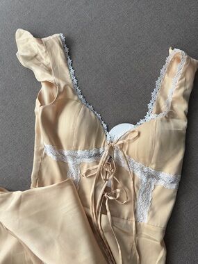 Lace-Trim Silk-Feel Chemise in Soft Beige